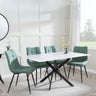 Chopstick White Glass and Black Metal Dining Set - Corona Green Fabric Chairs-6