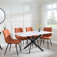 Chopstick White Glass and Black Metal Dining Set - Corona Orange Fabric Chairs