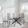 Chopstick Clear Glass and Black Metal Dining Set - Metro Beige Leather Chairs with Black Legs-5