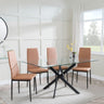 Chopstick Clear Glass and Black Metal Dining Set - Metro Burnt Orange Leather Chairs with Black Legs