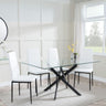 Chopstick Clear Glass and Black Metal Dining Set - Metro White Leather Chairs with Black Legs-4