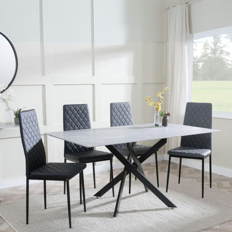 Chopstick Grey Glass and Black Metal Dining Set - Metro Black Leather Chairs with Black Legs