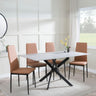 Chopstick Grey Glass and Black Metal Dining Set - Metro Burnt Orange Leather Chairs with Black Legs-6