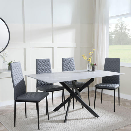 Chopstick Grey Glass and Black Metal Dining Set - Metro Grey Leather Chairs with Black Legs-2