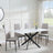 Chopstick White Glass and Black Metal Dining Set - Metro Beige Leather Chairs with Black Legs-5