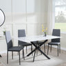 Chopstick White Glass and Black Metal Dining Set - Metro Grey Leather Chairs with Black Legs-2