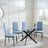 Chopstick Clear Glass and Black Metal Dining Set - Lido Blue Fabric Chairs with Black Legs-4