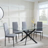 Chopstick Clear Glass and Black Metal Dining Set - Lido Dark Grey Fabric Chairs with Black Legs