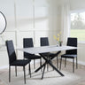 Chopstick Grey Glass and Black Metal Dining Set - Lido Black Fabric Chairs with Black Legs-3