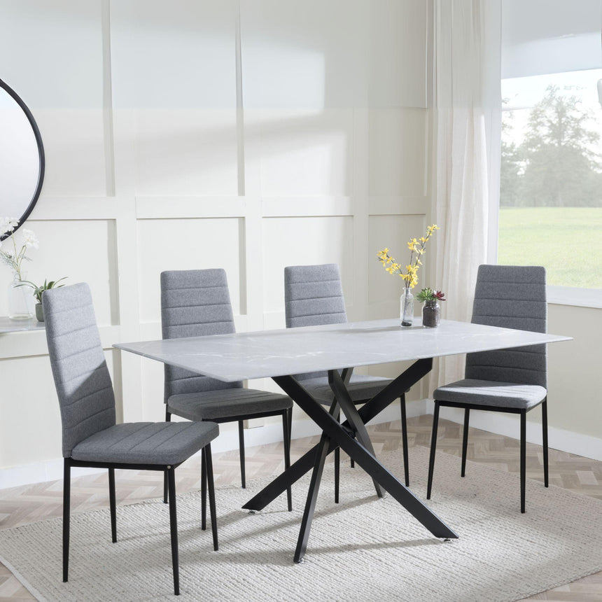 Chopstick Grey Glass and Black Metal Dining Set - Lido Dark Grey Fabric Chairs with Black Legs-5