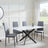 Chopstick White Glass and Black Metal Dining Set - Lido Dark Grey Fabric Chairs with Black Legs-4