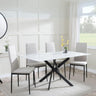 Chopstick White Glass and Black Metal Dining Set - Lido Sand Fabric Chairs with Black Legs-2