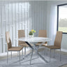 Chopstick White Glass and Chrome Metal 4 Seater Round Dining Set - 4 Metro Cappuccino Leather Chairs with Chrome Legs-5