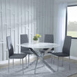 Chopstick White Glass and Chrome Metal 4 Seater Round Dining Set - 4 Metro Grey Leather Chairs with Chrome Legs