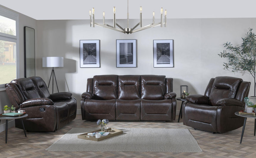 Athena Dark Brown Leather Recliner Sofa Set