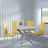 Chopstick Grey Glass and Chrome Metal 4 Seater Round Dining Set - 4 Lido Yellow Fabric Chairs with Chrome Legs