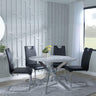 Chopstick Grey Glass and Chrome Metal 4 Seater Round Dining Set - 4 Bianco Black Faux Leather Dining Chair-2