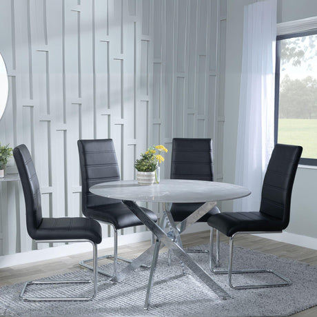 Chopstick Grey Glass and Chrome Metal 4 Seater Round Dining Set - 4 Roma Black Faux Leather Dining Chair-2