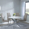 Chopstick White Glass and Chrome Metal 4 Seater Round Dining Set - 4 Roma Beige Faux Leather Dining Chair-3