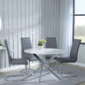 Chopstick White Glass and Chrome Metal 4 Seater Round Dining Set - 4 Roma Grey Faux Leather Dining Chair-2