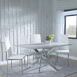 Chopstick Grey Glass and Chrome Metal Dining Set - Metro White Leather Chairs with Chrome Legs