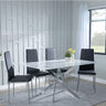 Chopstick White Glass and Chrome Metal Dining Set - Metro Black Leather Chairs with Chrome Legs