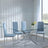 Chopstick Clear Glass and Chrome Metal Dining Set - Lido Blue Fabric Chairs with Chrome Legs