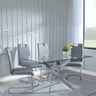 Chopstick Clear Glass and Chrome Metal Dining Set - Bianco Grey Faux Leather Dining Chair-3