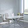 Chopstick White Glass and Chrome Metal Dining Set - Bianco Beige Faux Leather Dining Chair-3