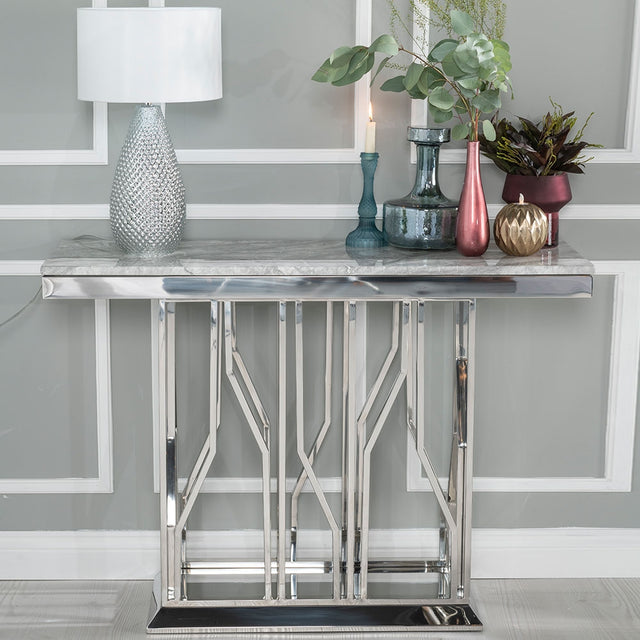 Grey Marble and Chrome Console Table