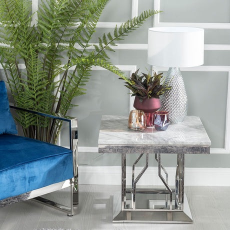 Grey Marble and Chrome Square Side Table