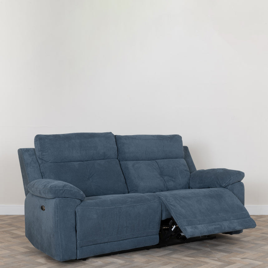 Eboli Ancona Blue Fabric 3 Seater Electric Recliner Sofa