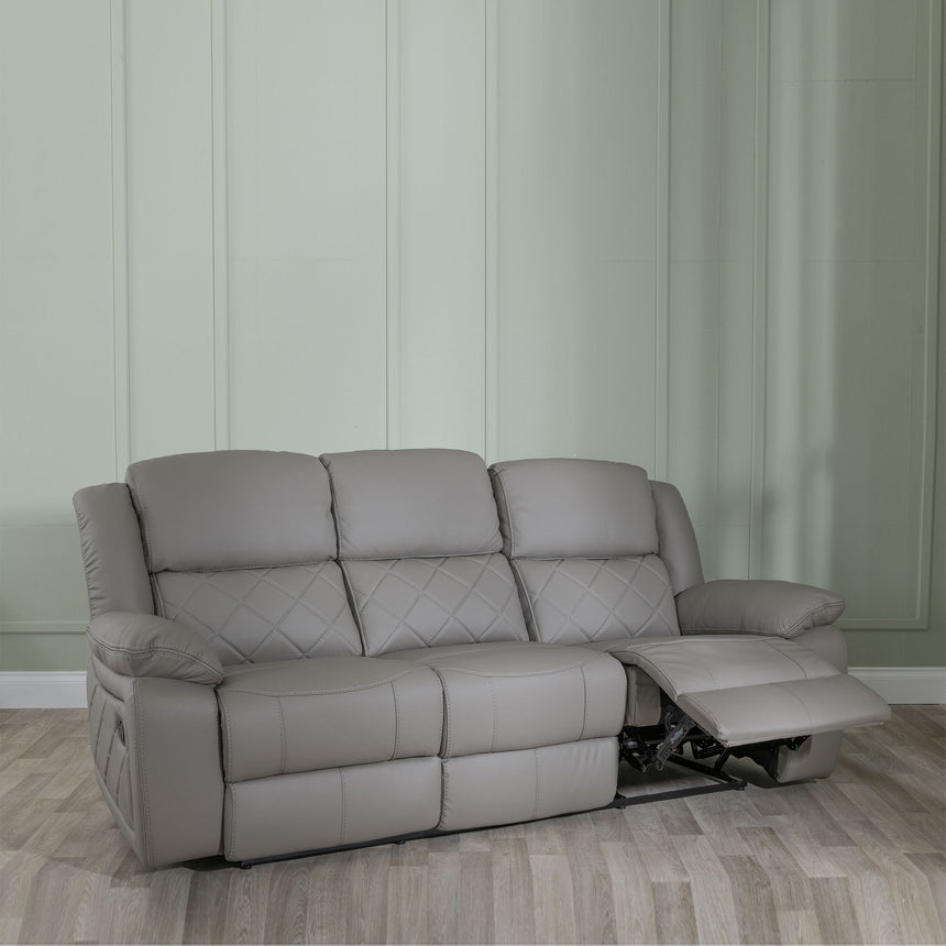 Salerno Light Grey Leather 3 Seater Sofa