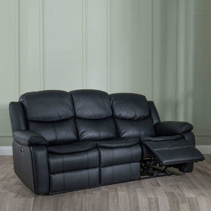 Sarno Black Leather 3 Seater Sofa