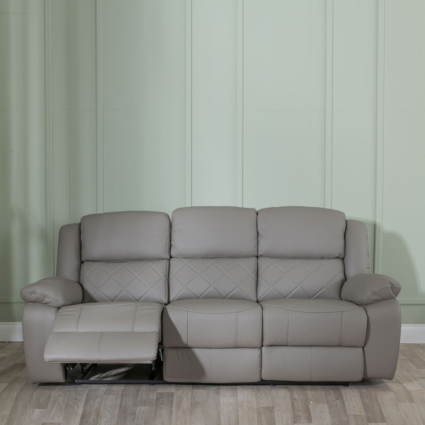 Salerno Light Grey Leather 3 Seater Sofa