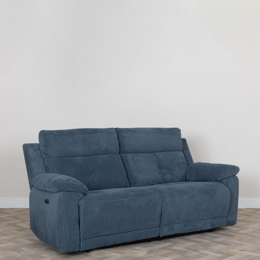 Eboli Ancona Blue Fabric 3 Seater Electric Recliner Sofa