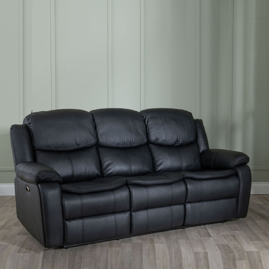 Sarno Black Leather 3 Seater Sofa