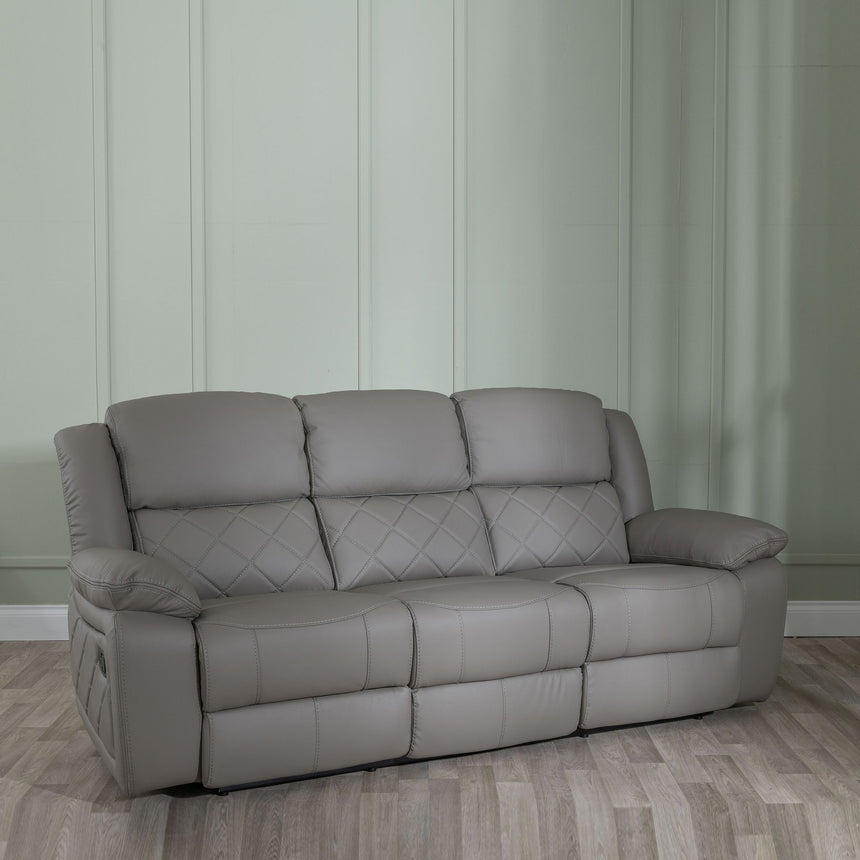 Salerno Light Grey Leather 3 Seater Sofa