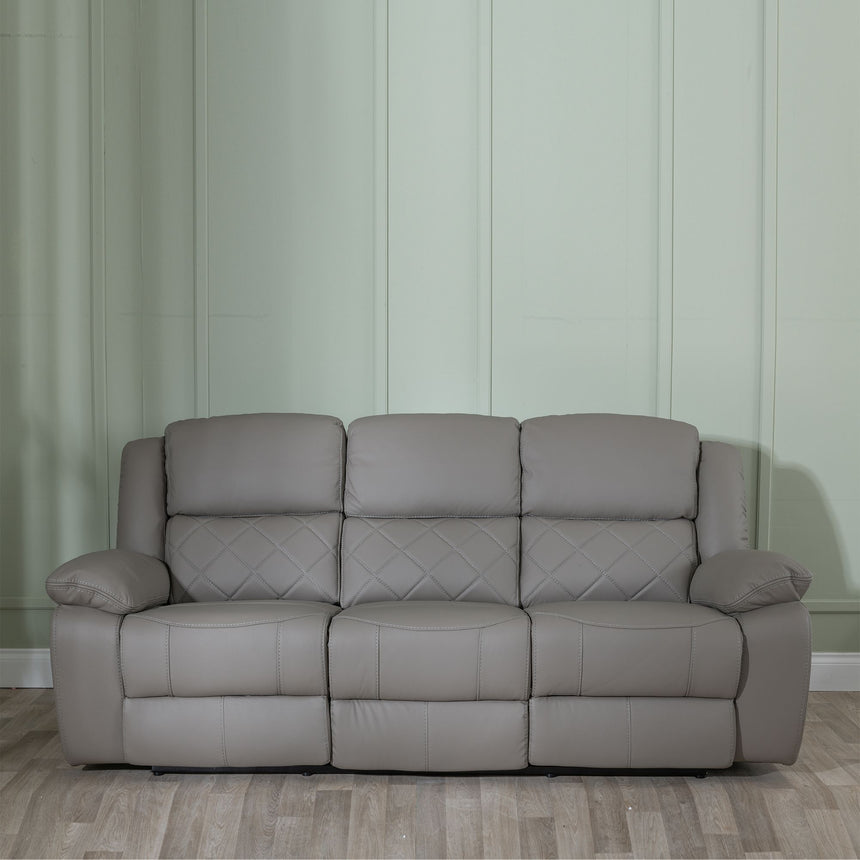 Salerno Light Grey Leather 3 Seater Sofa