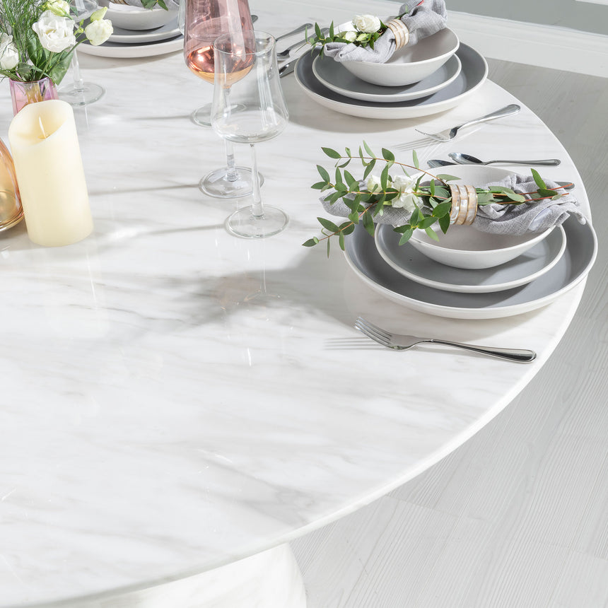 Cesena 4 Seater White Marble Round Dining Table