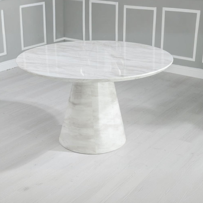 Cesena 130cm White Marble Round Dining Set - Black Knockerback Chairs