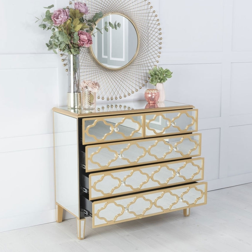 Casablanca Mirrored Gold Trim Chest - 3+2 Drawer-2