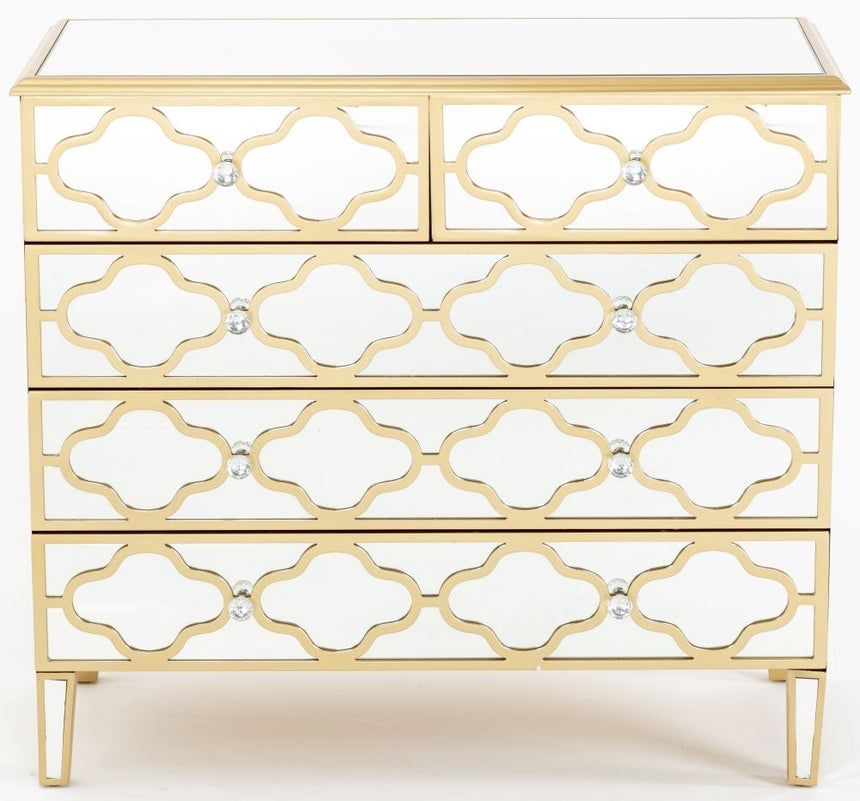 Casablanca Mirrored Gold Trim Chest - 3+2 Drawer-11