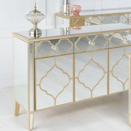 Casablanca Mirrored Gold Trim Large Sideboard - 3 Door-4