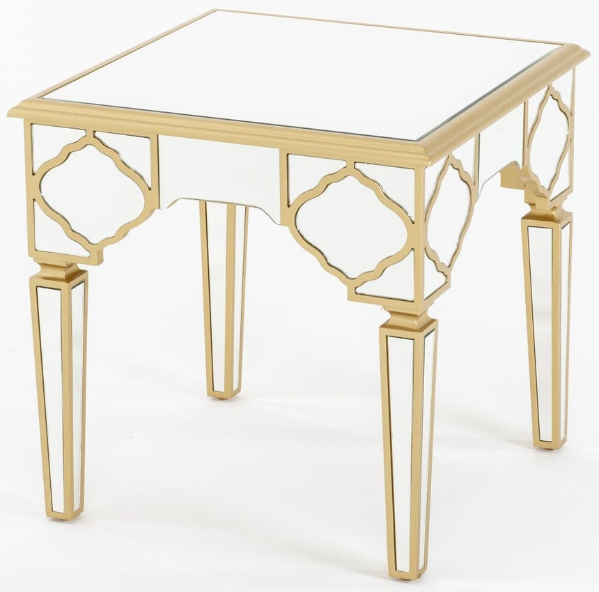 Casablanca Mirrored Gold Trim Side Table-6