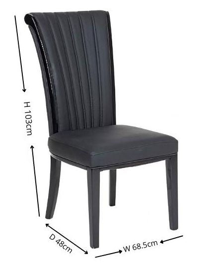 Cadiz Black Leather Dining Chair with Black Legs and High Gloss Side Trims-7