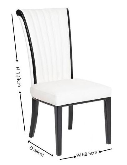 Cadiz White Leather Dining Chair with Black Legs and High Gloss Side Trims-6