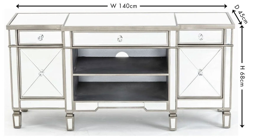 Antoinette Mirrored Champagne Trim TV Unit-8