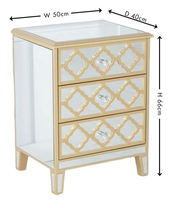 Casablanca Mirrored Gold Trim Bedside Cabinet - 3 Drawer-6