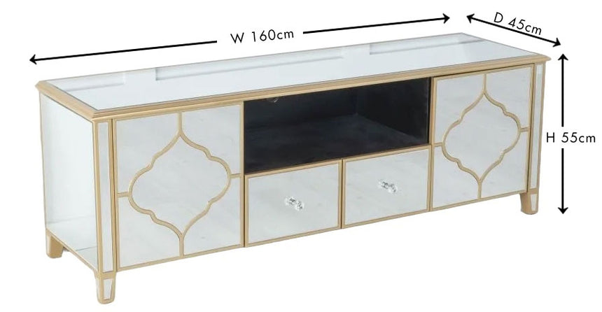 Casablanca Mirrored Gold Trim TV Unit-4